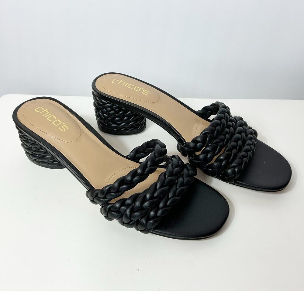 Chico's Womens Black Braided Sandal Heels Shoes Chunky Heel US Size 7.5